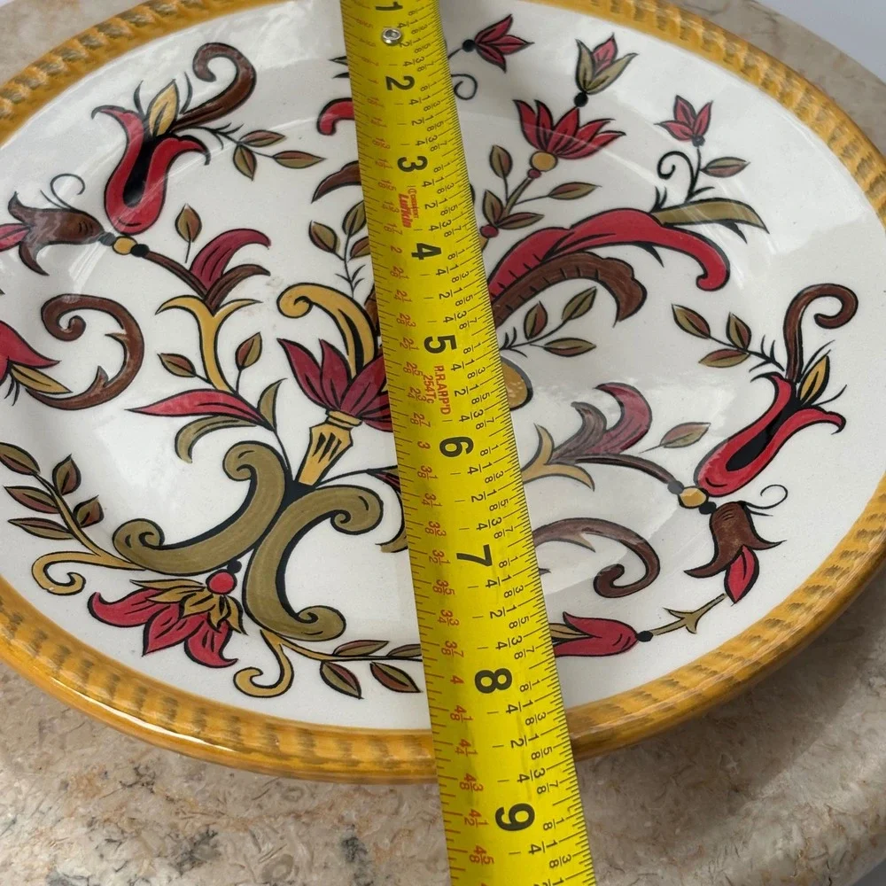 Pier 1 Oralia Earthenware Plate Floral Red Yellow Brown‎ Decorative Dish Salad
